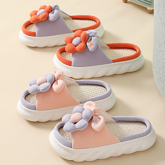 Non-slip Thick Bottom Cotton Stepping On Shit-feeling Linen Slippers