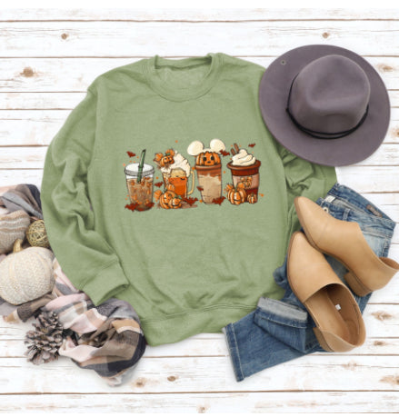 Christmas Latte European American Fashion Floral Print Round Neck Sweater