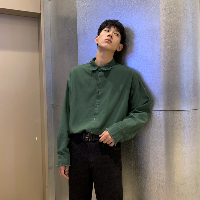 Vintage Long-sleeved Shirt Jacket Men's Korean Fashion Handsome Shirt