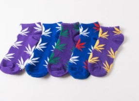 Trendy Cotton Hemp Leaf Sports Low-Cut Hip-Hop Boat Socks