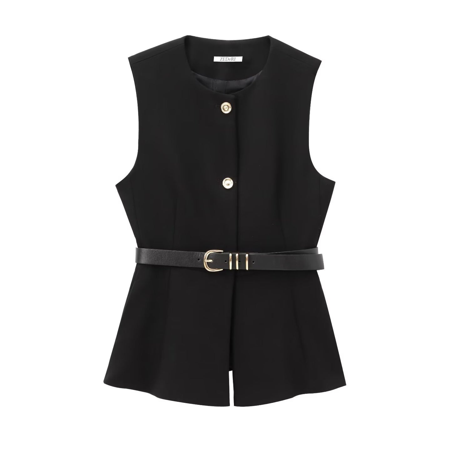 Women's Belt Simple Sleeveless Round Neck Vest Jacket