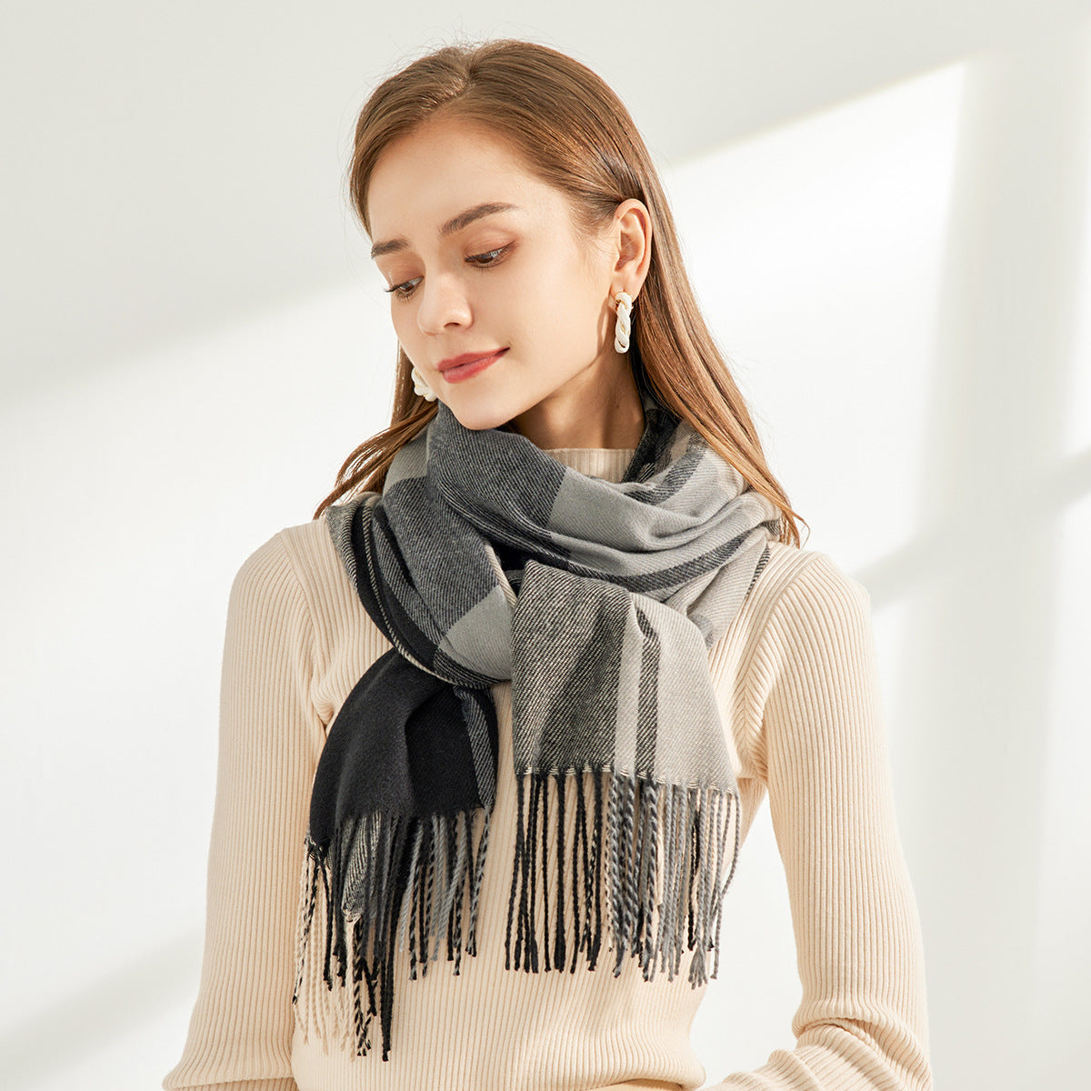 Artificial Cashmere Scarf Thickened Warm Tassel Shawl
