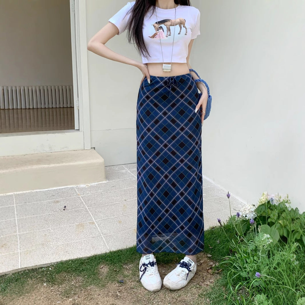 Plus Size Women's Plaid Straight Mid-length Skirt