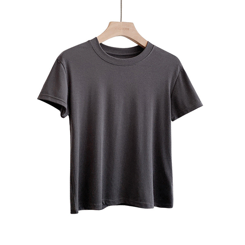 Modal T-shirt med korte ærmer til kvinder - Høj elastisk slim-fit rundhalset top
