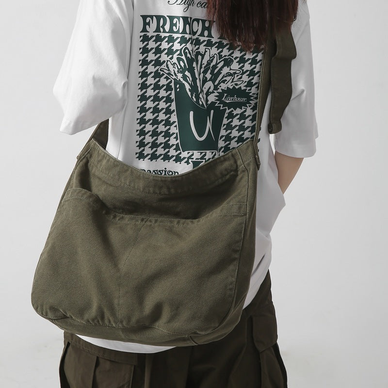 Women's Large Capacity Idle Style Artistic Simple Canvas Bag School College Students