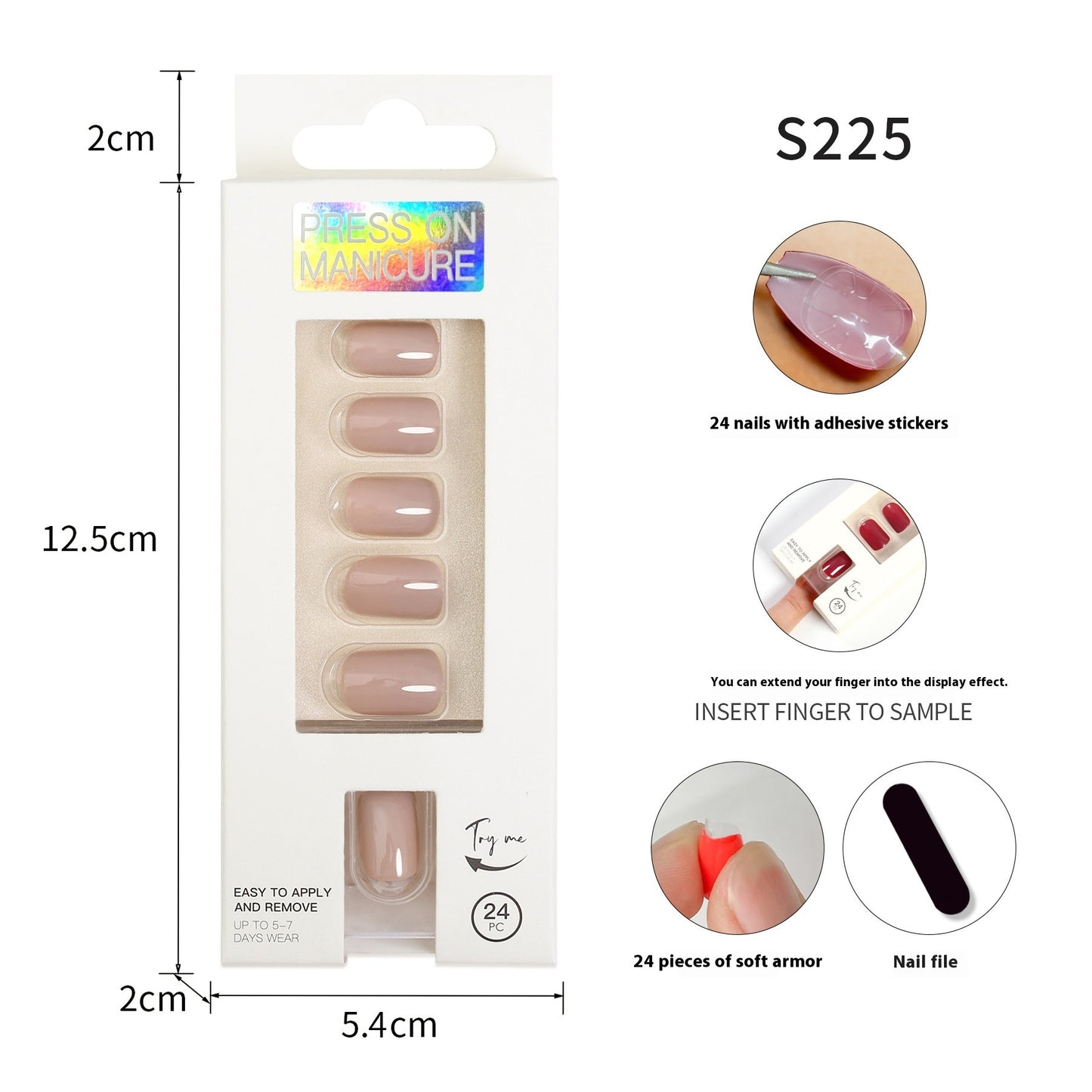 Short Square Head Solid Color Nail Stickers Finished Product 24 Pieces