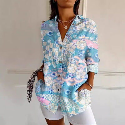 Women's Long Half Sleeve Floral Print Cardigan