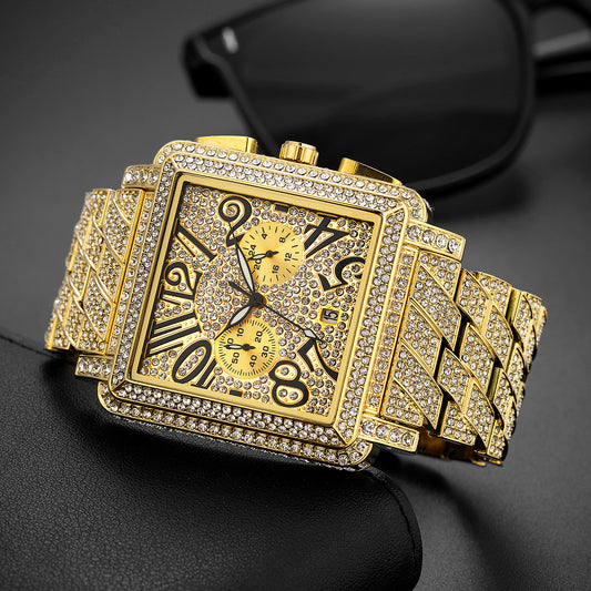 Men's Diamond Weird Digital Square Dial Multifunctional Waterproof Watch