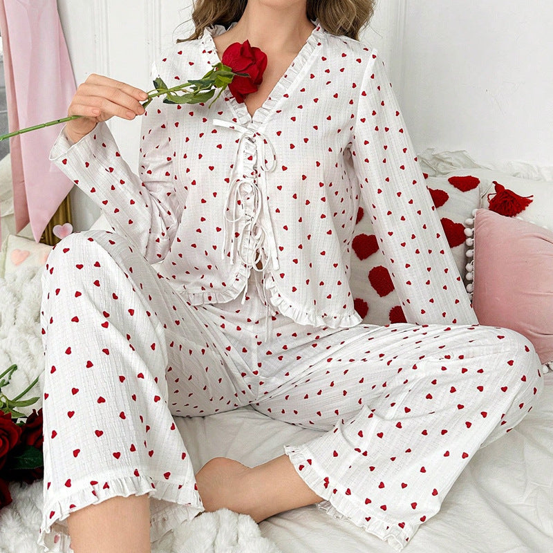 Sweet Heart-Print Pajama Set For Women