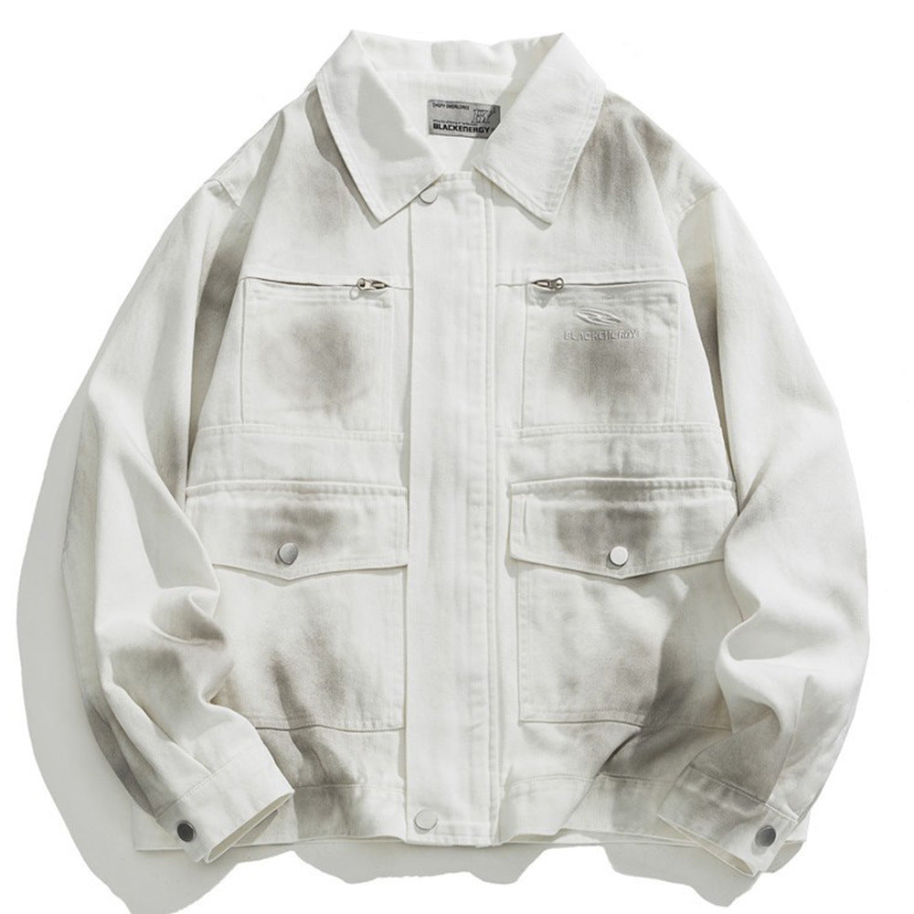 Spray Painting Dirty Denim Coat Men's High Street Fashionable
