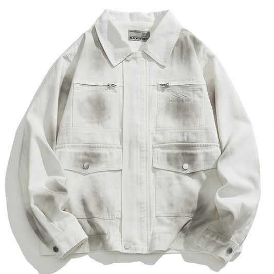 Spray Painting Dirty Denim Coat Men's High Street Fashionable