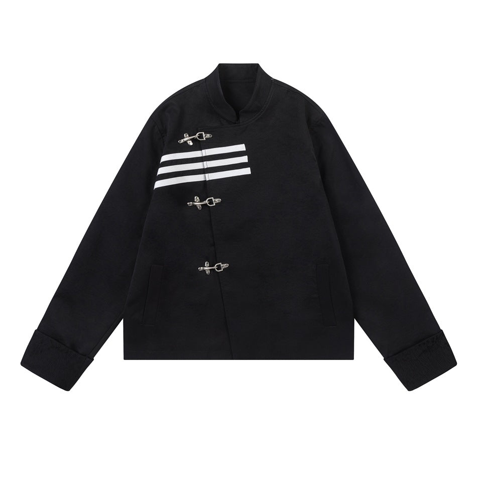 Veste de costume décontractée à col montant avec trois bandes