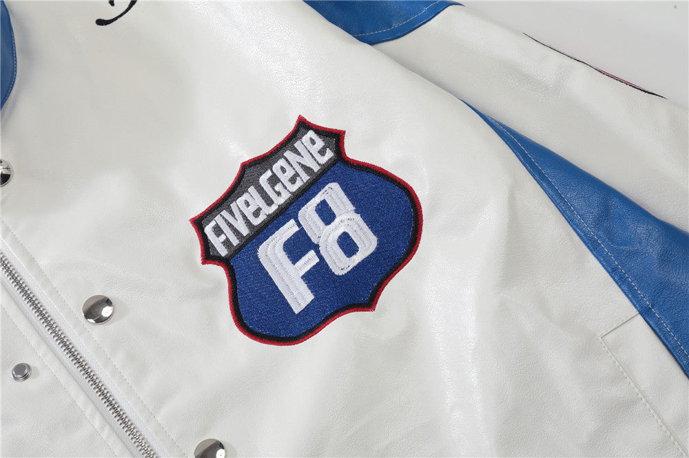 National Fashion American Color Matching PU Leather Jacket
