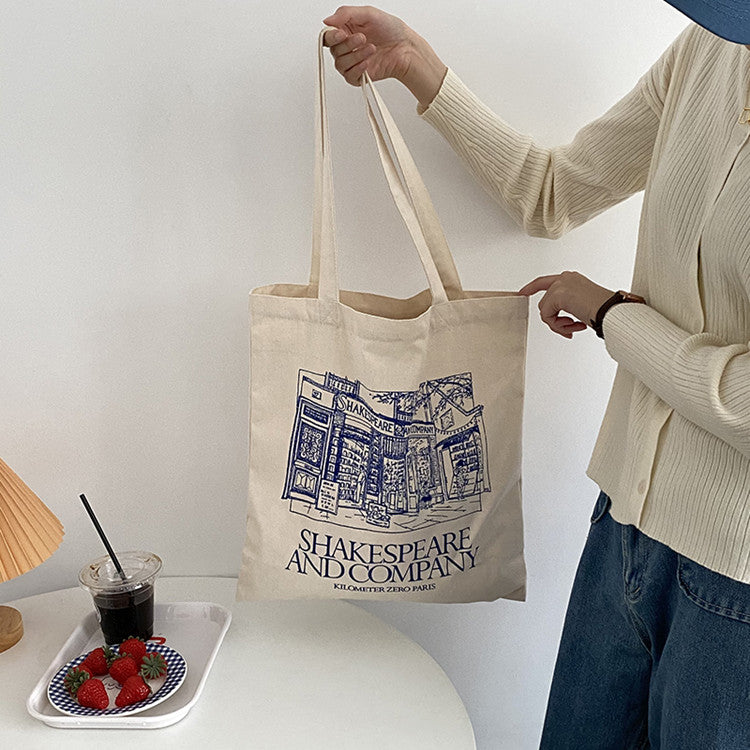 Shakespeare Bookstore Canvas Bag Blue Print