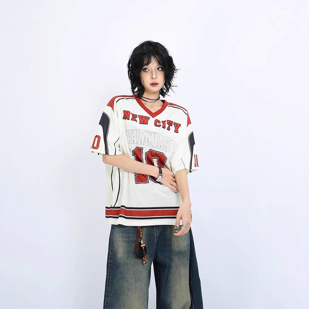 Women's American Retro Printed Baseball Uniform Short Sleeve