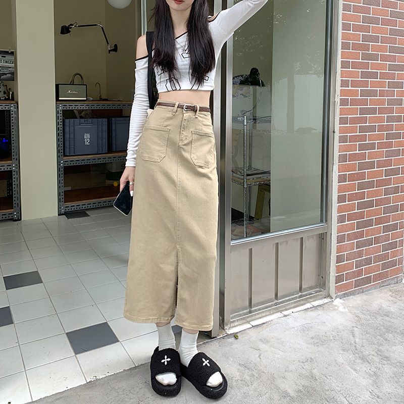 Retro Slit Workwear Skirt Temperament Straight A- Line