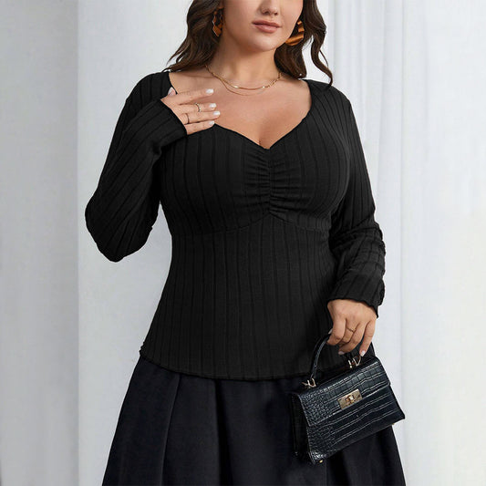 Elegant og intellektuel stil firkantet hals slim-fit langærmet top