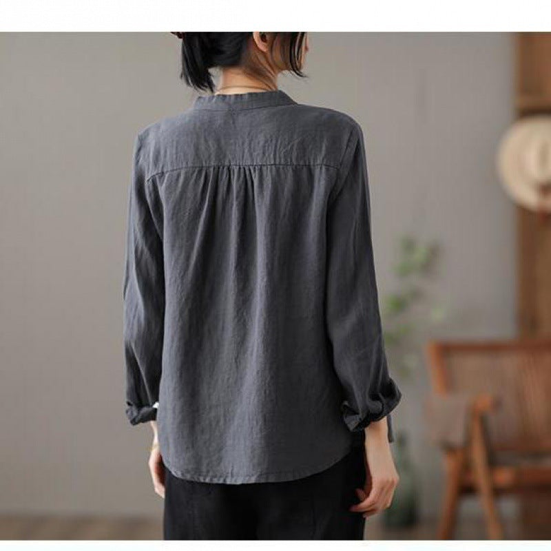 Long Sleeve Shirt Loose Slim Fit Slimming Pure Color All-matching