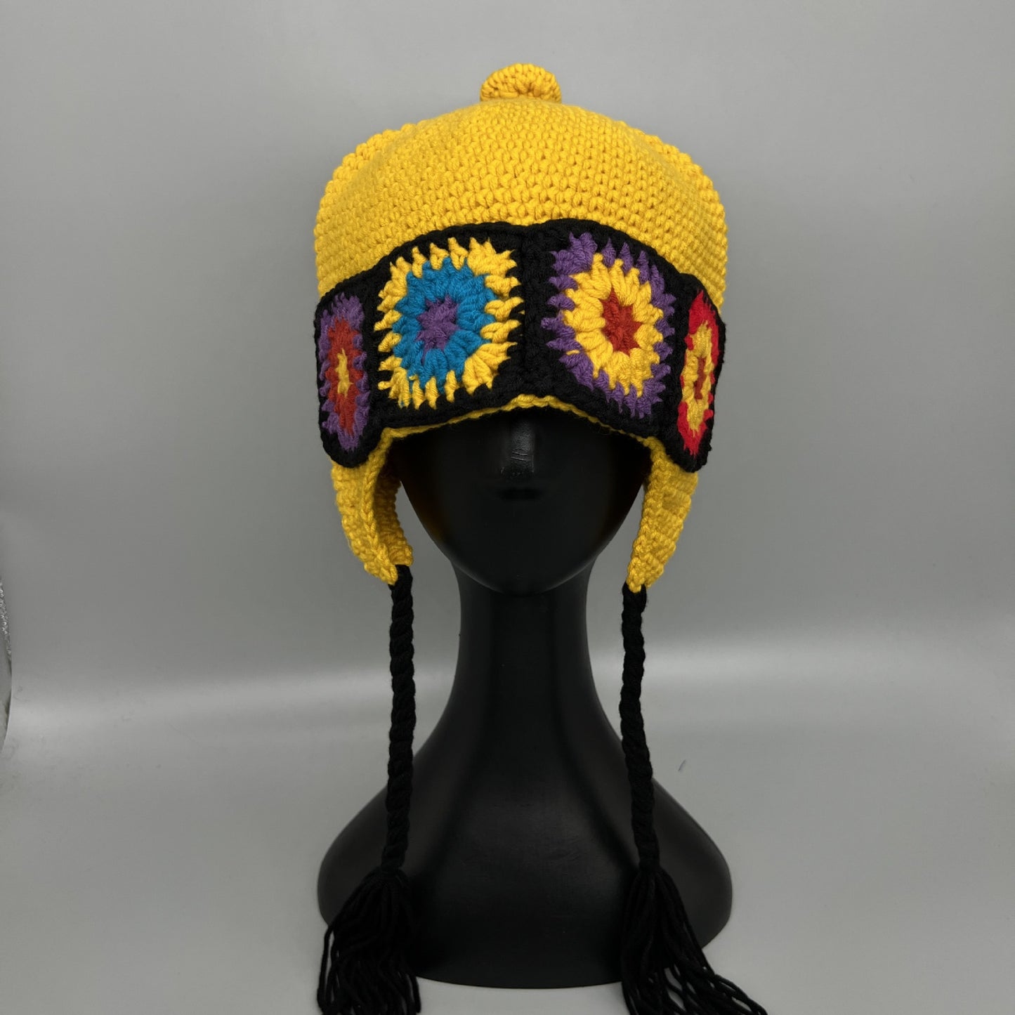 Ethnic Hand Made Flower Knitted Pot Hat Female