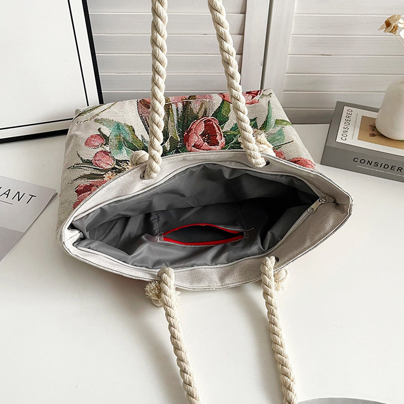 Double Sided Jacquard Embroidered Canvas Tote Bag