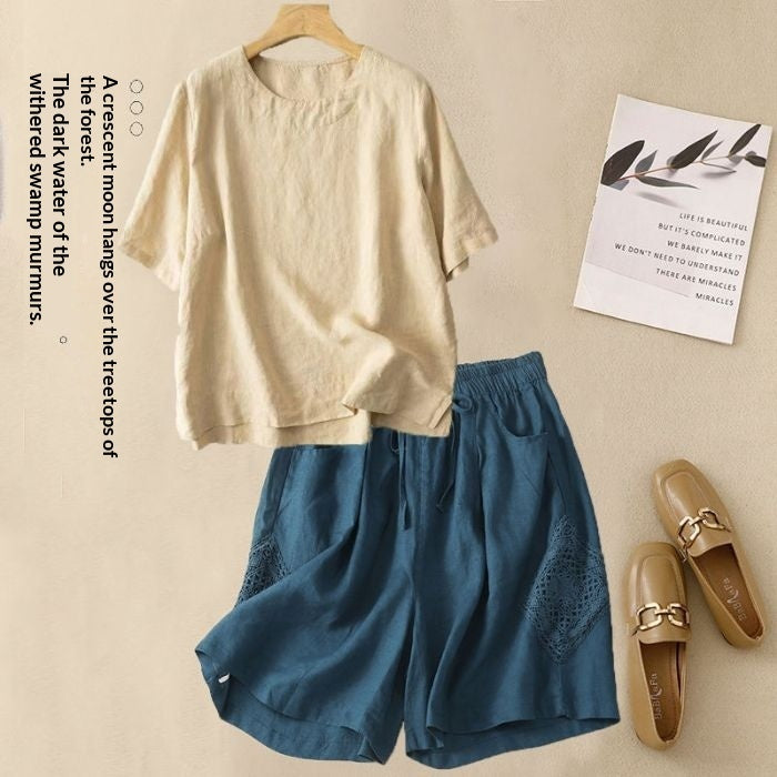 Loose Casual Elastic-waist Shorts Fashion Set