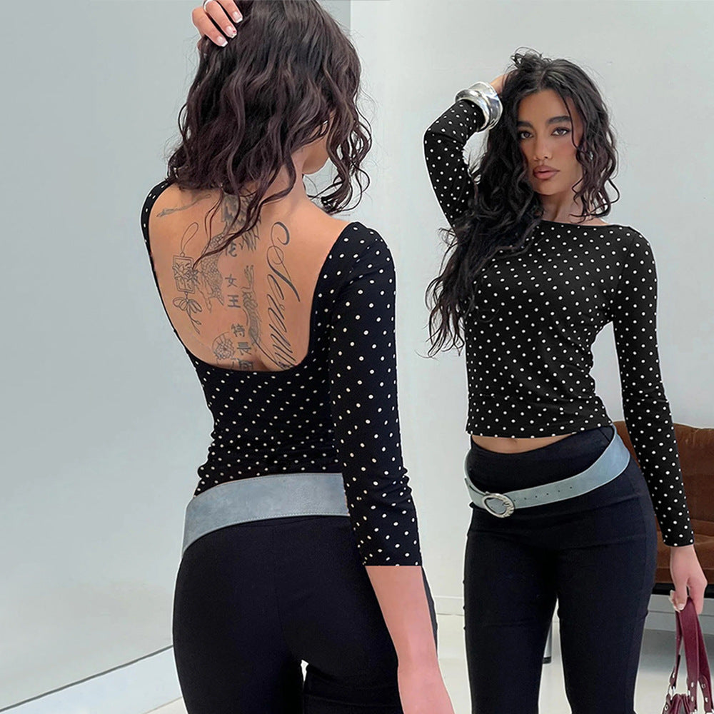 Women's Versatile Black And White Polka Dot Top