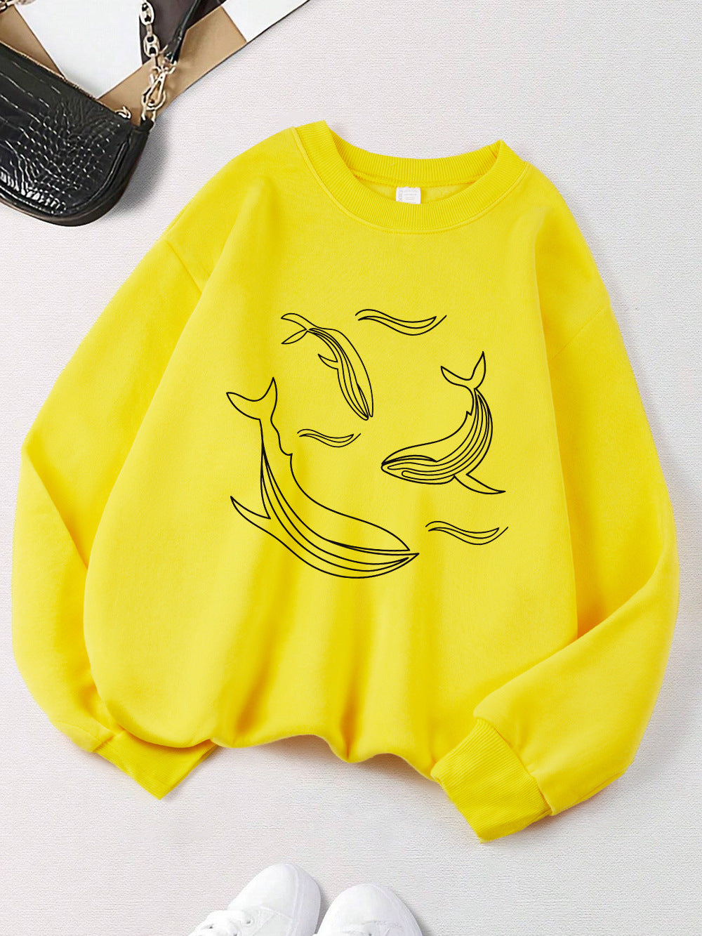 Simple Sketch Whale Fashion Casual Printed Hoodie