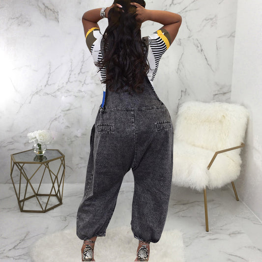 Women's Wide Leg Denim Loose Suspenders