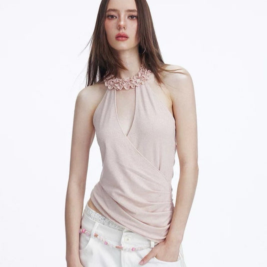 Women's Fashionable Sexy Glittery Knitted Halterneck Tank Top