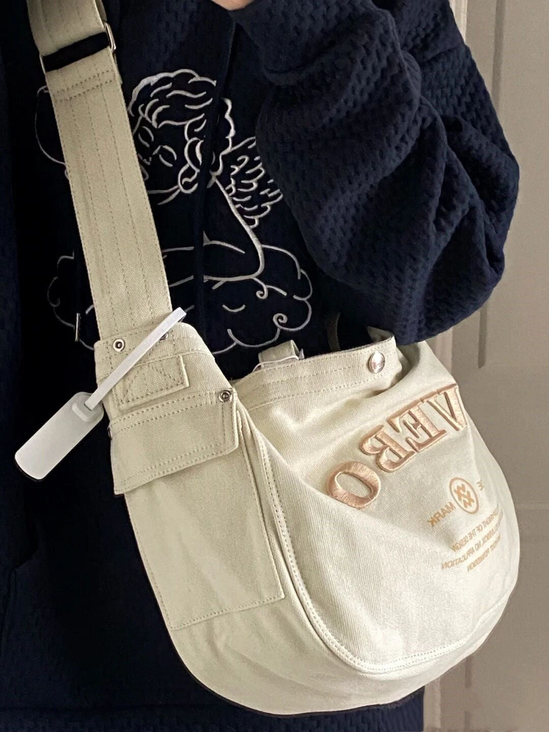 Japanese  Printed Canvas Bag Women's Large Capacity