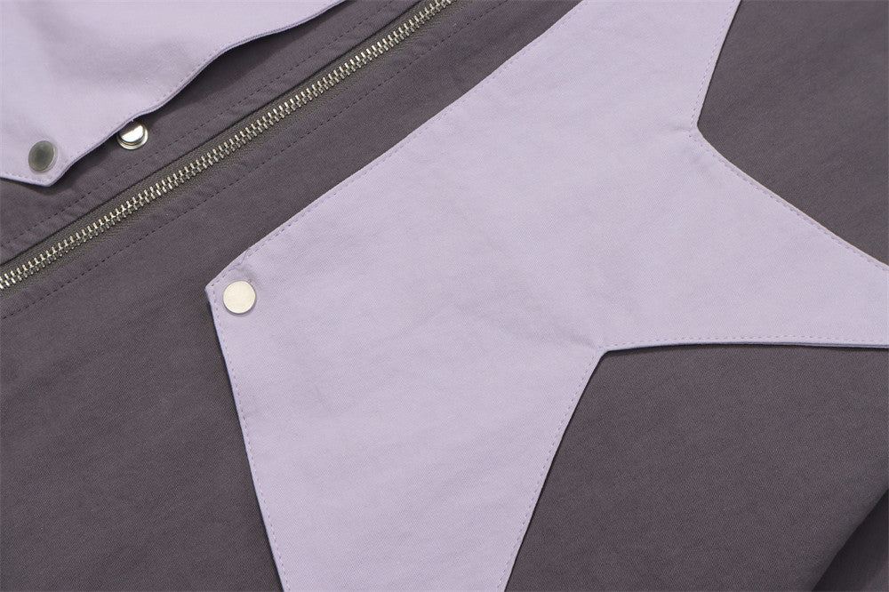 High Street Design Patch Five-pointed Star Stand Collar Zipper Coat For Men