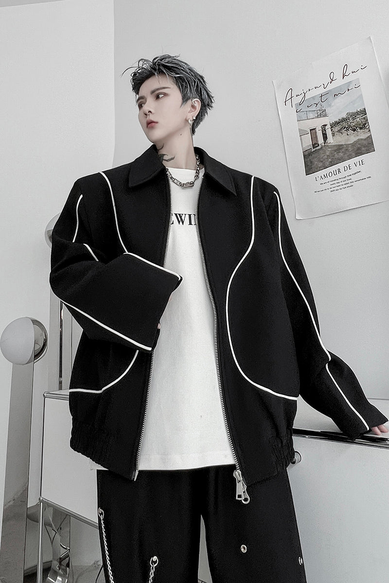 Niche Clash Of Colors Double Zipper Design Sense Jacket Men