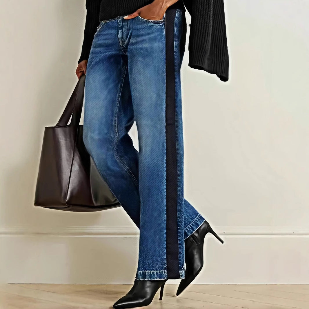 Jeans til kvinder med patchwork og farveblokke