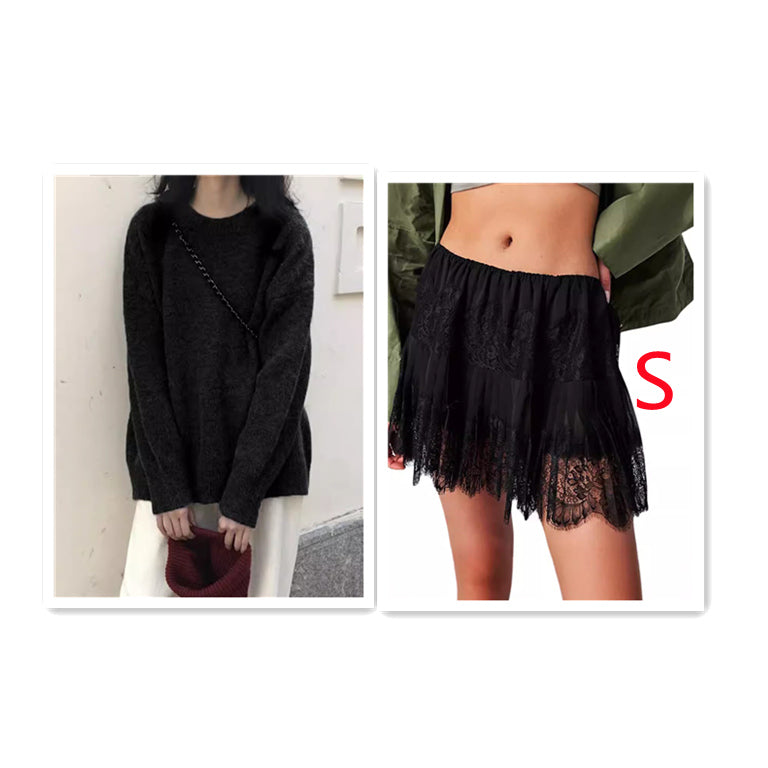 High Waist Lace Skirt With Hem