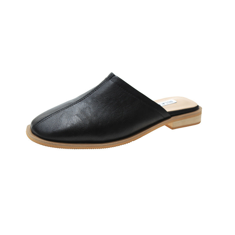 Women's Low Heel Baotou Soft Leather Sandals