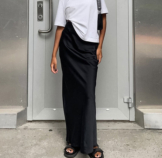 Women's French Satin Drape Fishtail Long Skirt