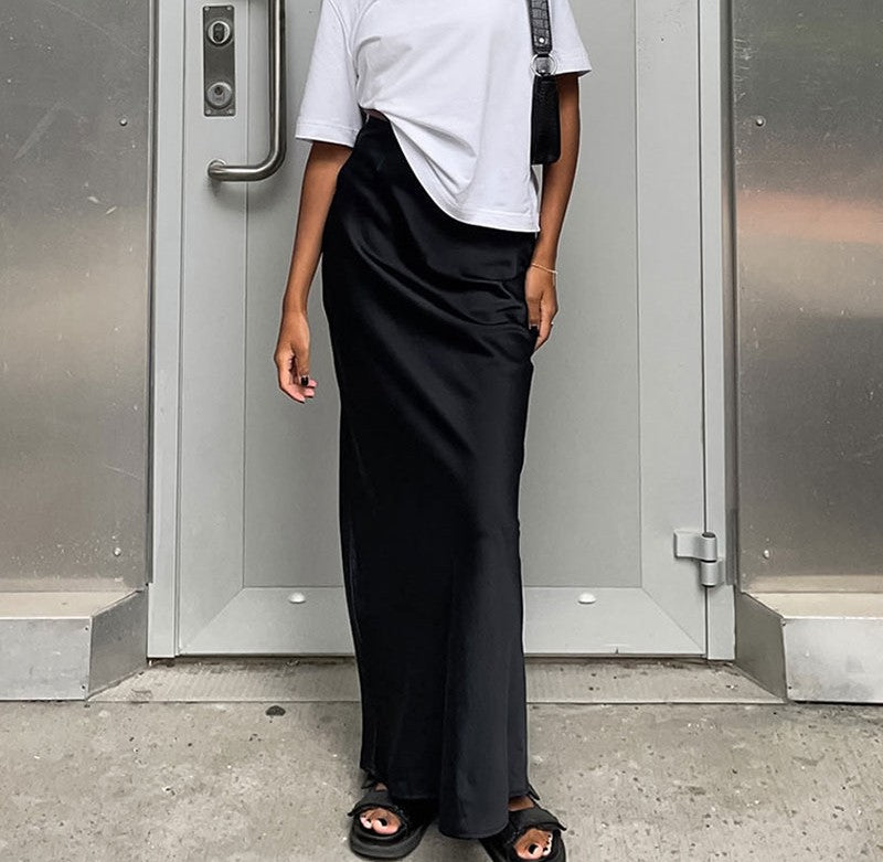 Women's French Satin Drape Fishtail Long Skirt