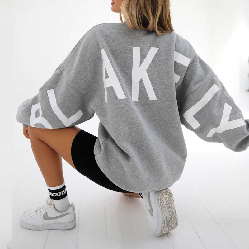 Moderigtig printet tyk langærmet løs sweatshirt
