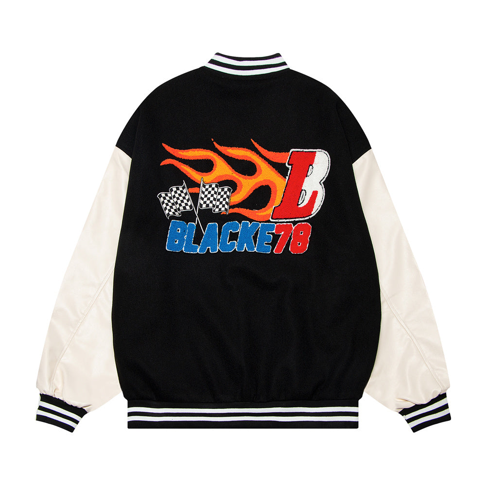 Flame Embroidered Baseball Uniform Jacket European And American Men's Loose