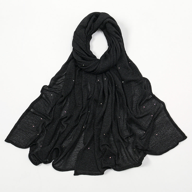 Hemp Wrinkle Starry Hot Rhinestone Headscarf Female Pleated