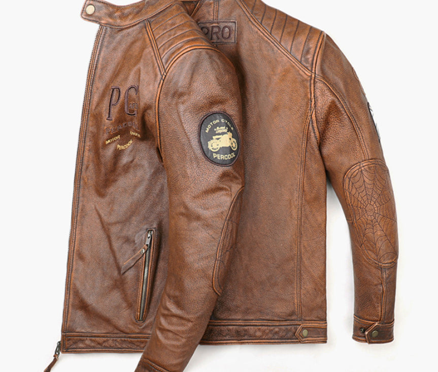 Men's Retro Distressed Top Layer Leather Jacket