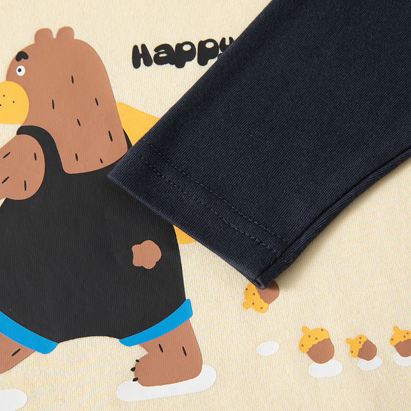 Children's Pure Cotton Long-sleeve T-shirt Crew-neck Top Cartoon Pullover With Set-in Sleeves