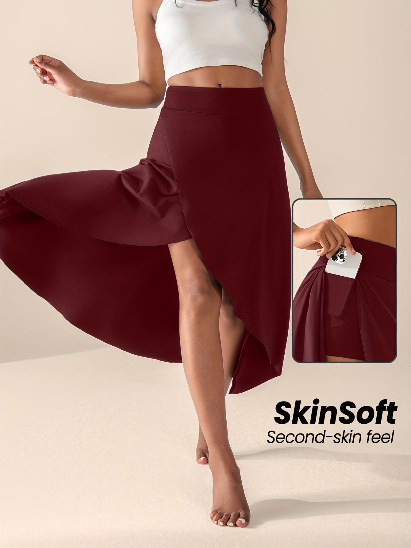 Elegant Flowing Solid-Colored Midi Skirt With Ruffle Trim
