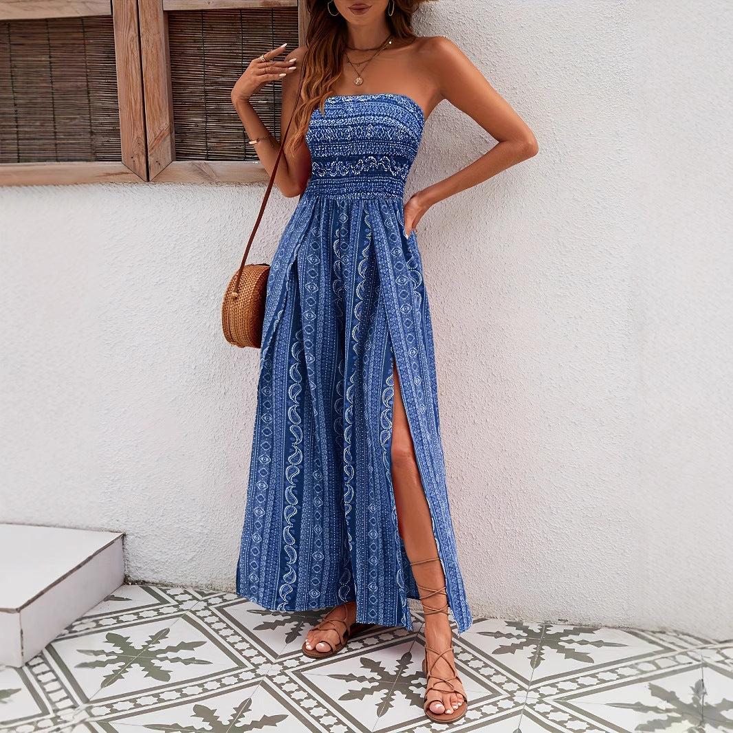 Stomach Blanket Ethnic Style Tube Top Wide Leg Jumpsuit