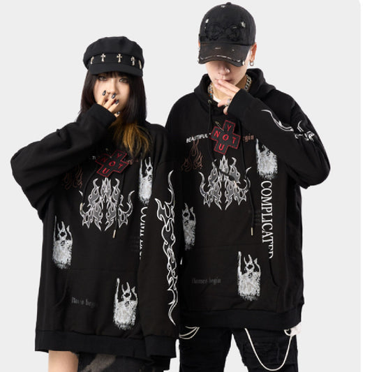 Hellfire Print Long Sleeve Hooded Sweatshirt
