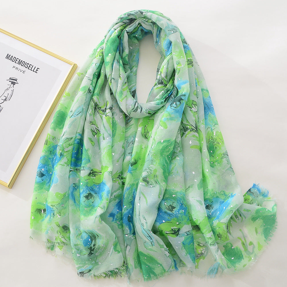 Women's Rose Bronzing Large Gauze Cotton Linen Versatile Scarf
