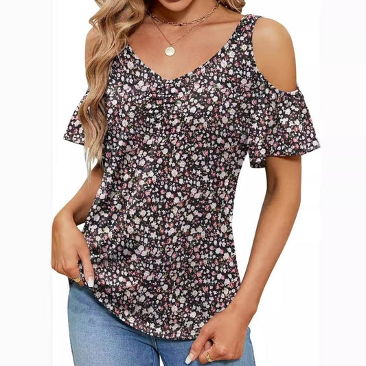 Women's Off-shoulder Printed Short-sleeve Loose Top