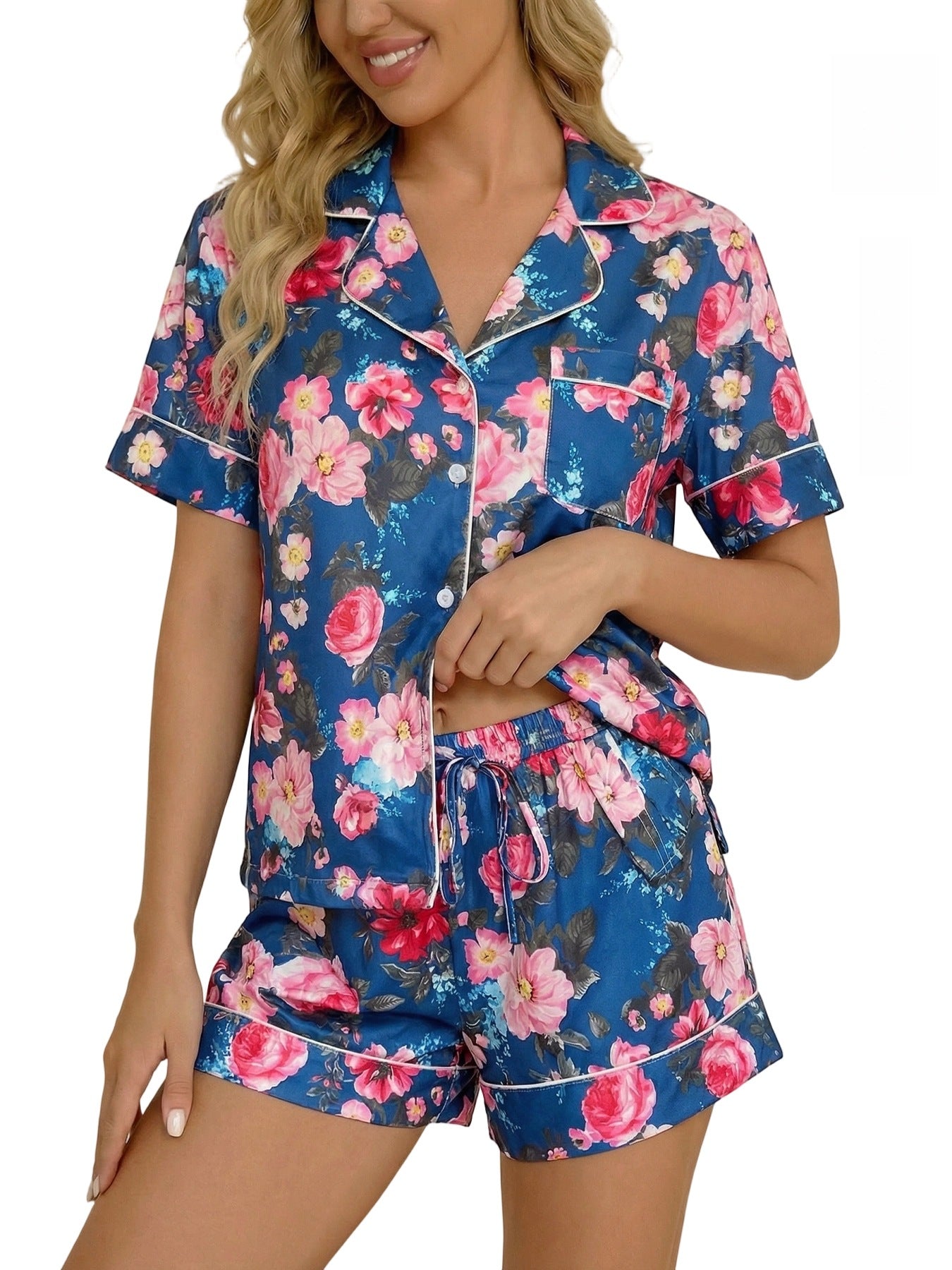Digital-print Short-sleeve Top And Shorts Two-piece Set