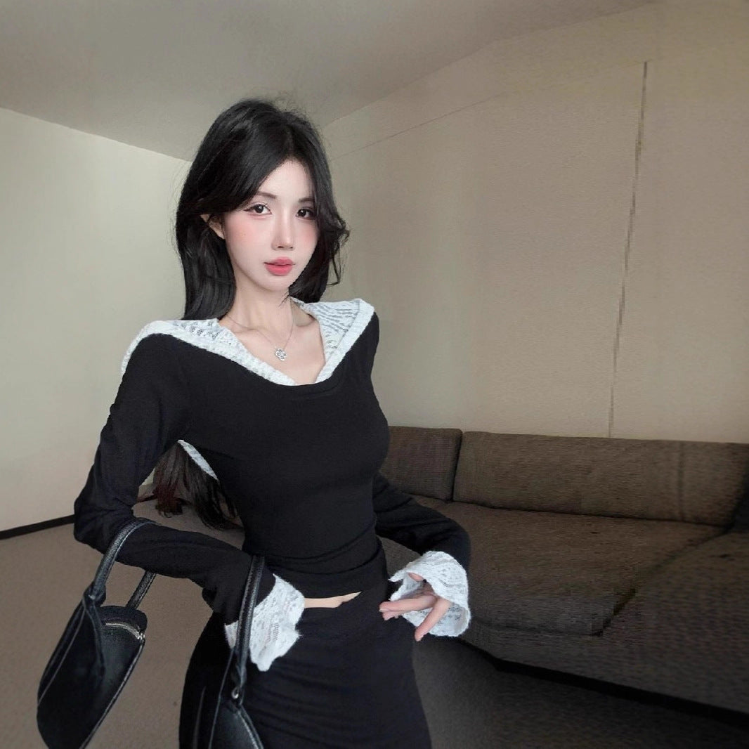 Hooded Lace Long-sleeve Sexy Versatile