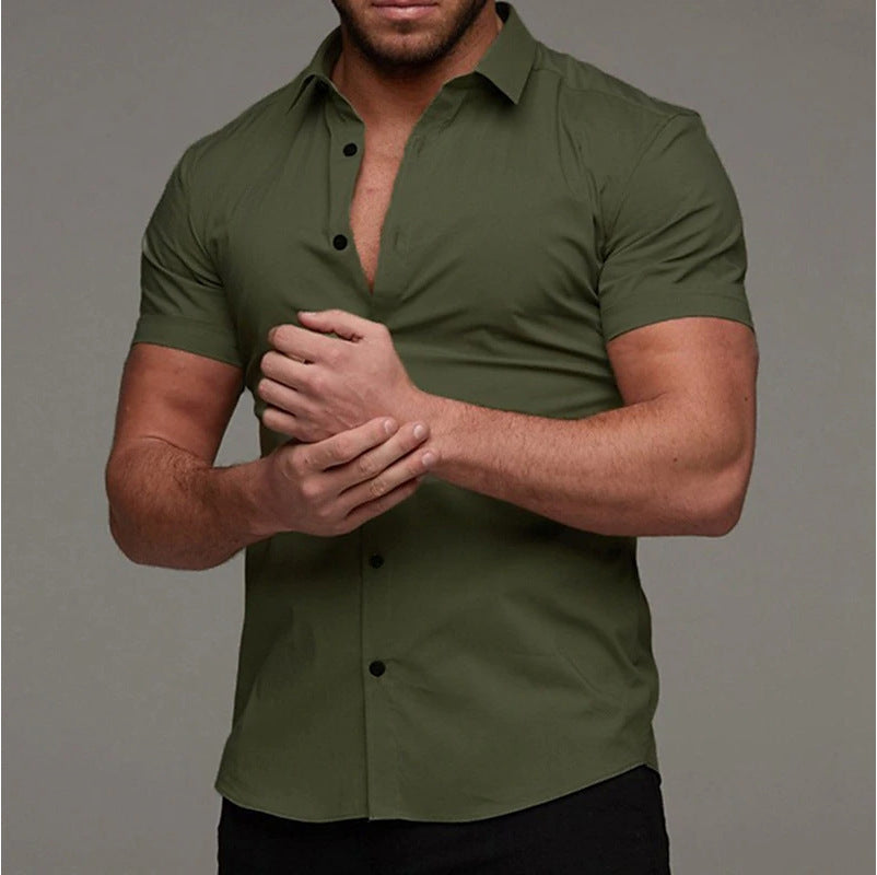 Solid Color Polo Collar Muscle Men Shaping Simple Shirt